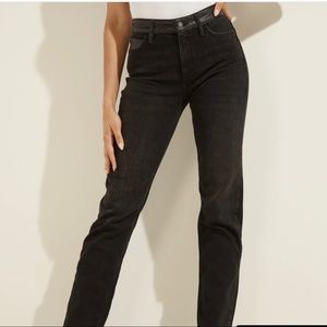 Guess pu leather detail black straight jeans